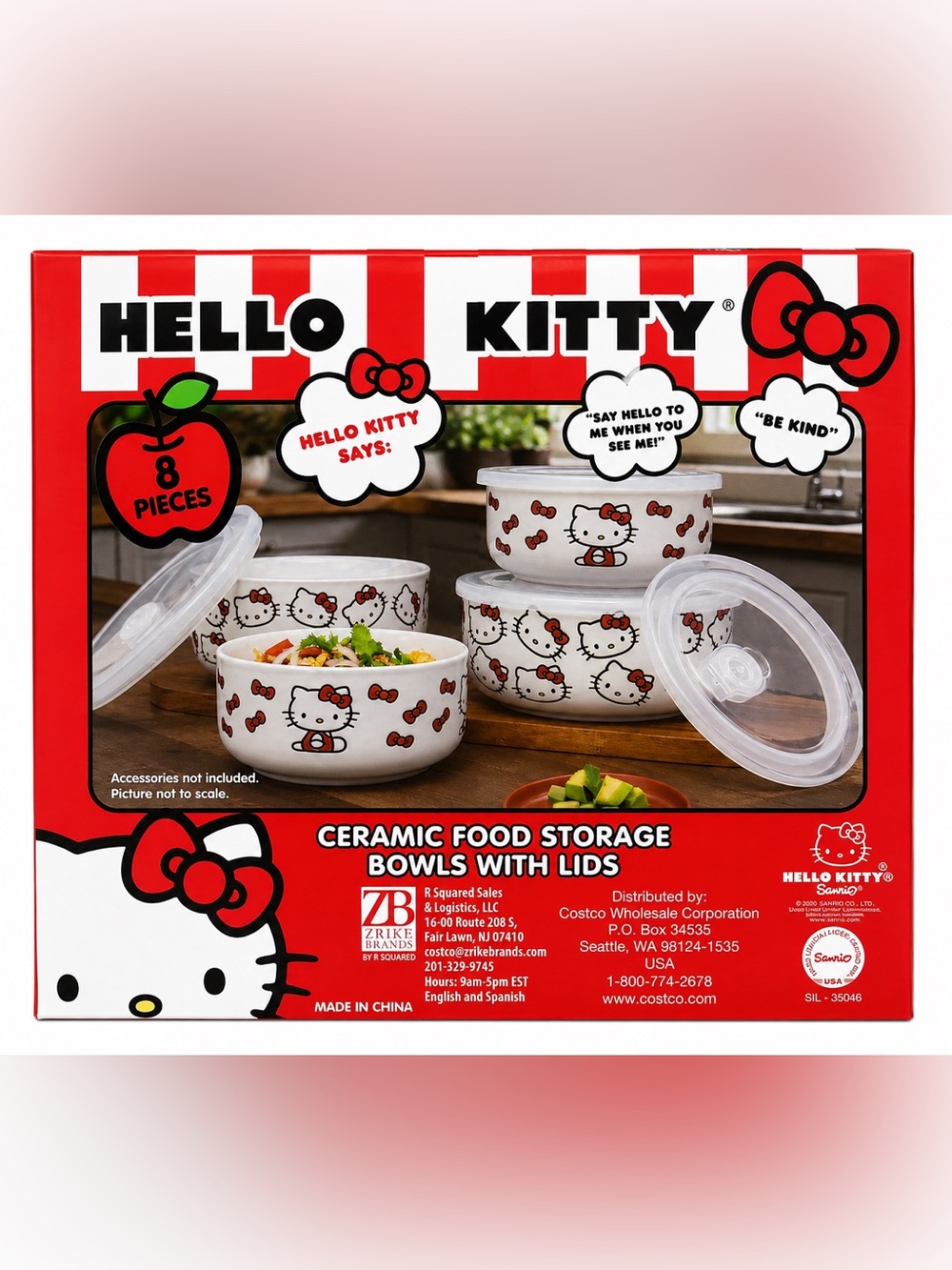 Hello Kitty Sanrio 8pc Ceramic Food Storage Bowl Set Vented Lids NIB